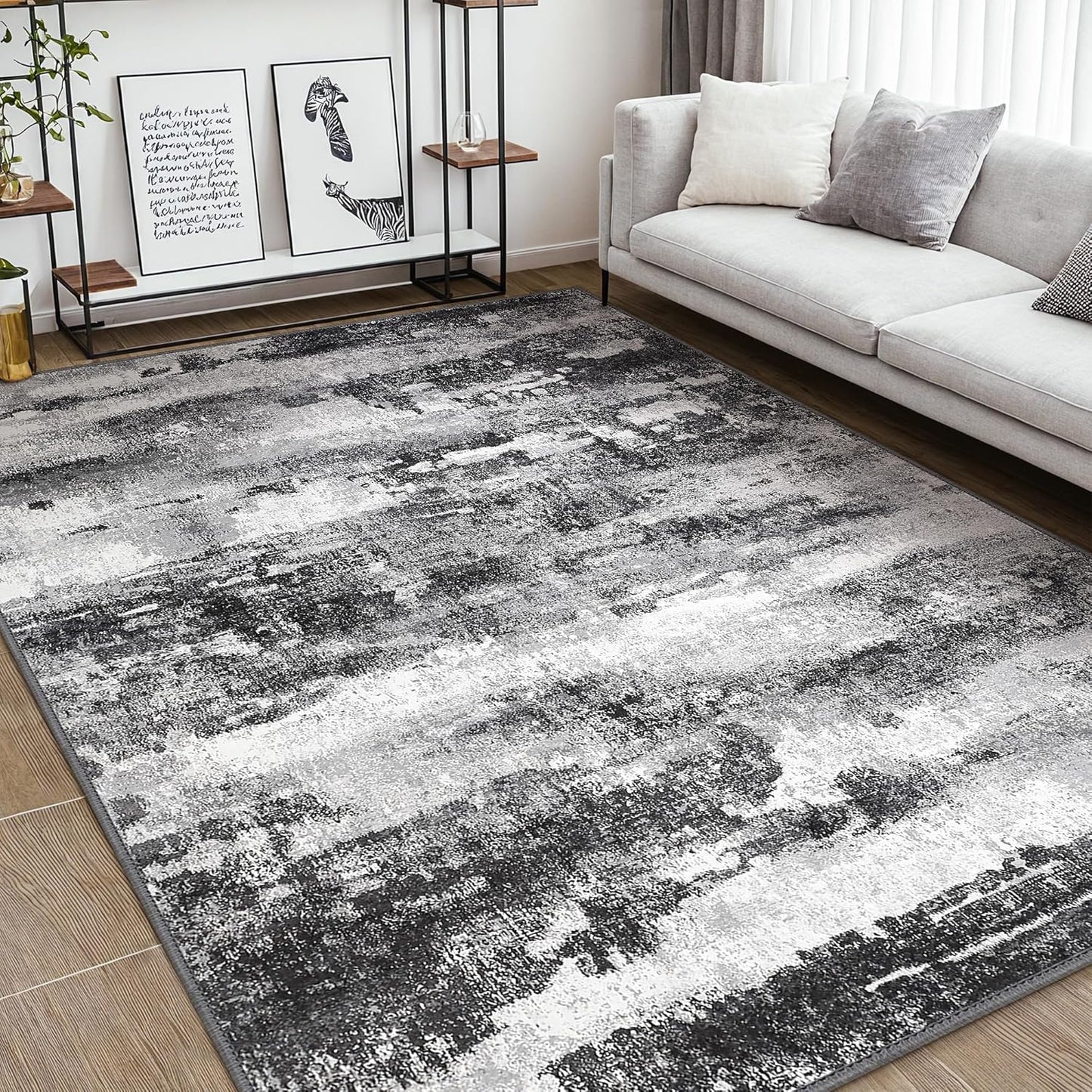 Area Rugs 8x10 for Living Room Bedroom Machine Washable Modern Abstract Soft Dark Large Rugs with Non Slip Backing, Floor Carpet for Dining Room