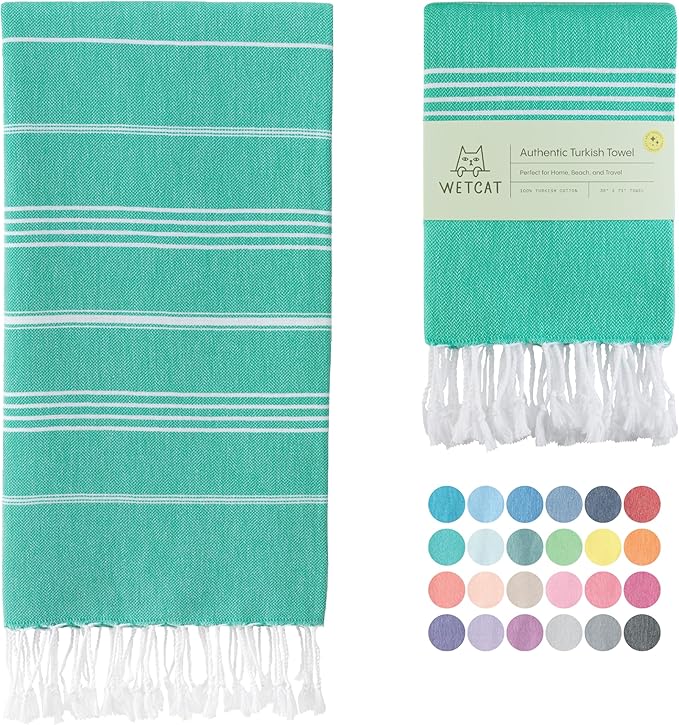 WETCAT Turkish Beach Towel Oversized (38"x71") 100% Turkish Cotton, Made in Turkey - Sand Free, Extra Large, Ultra Soft, Quick Drying, Compact & Lightweight for Travel - Mint Green