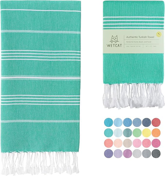 WETCAT Turkish Beach Towel Oversized (38"x71") 100% Turkish Cotton, Made in Turkey - Sand Free, Extra Large, Ultra Soft, Quick Drying, Compact & Lightweight for Travel - Mint Green