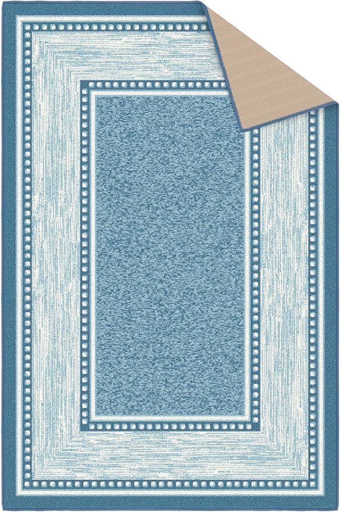 Ottomanson 3'3" x 5' Rugs for Living Room Border Area Rug for Bedroom - Non Slip Durable Large Floor Carpet for High Traffic Areas - Indoor Rug for Dining Room Kitchen Kids Playroom, Turquoise
