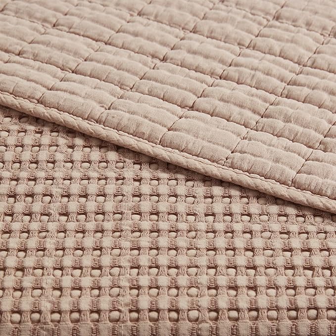 Levtex Home Mills Waffle Twin Bedspread Set (84x104in) with 1 Pillow Sham (26x20in) - Blush - Cotton Waffle Twin Size Bedspread Set - Lightweight, Soft, Pre-Washed