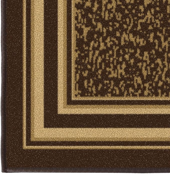 Ottomanson Hallway Runner Rug 1'10" x 7' Non Slip Border Area Rugs Easy to Clean Laundry Rug Runner Durable & Pet Friendly Floor Carpet Runners for Hallways Entryway Living Room Kitchen, Brown