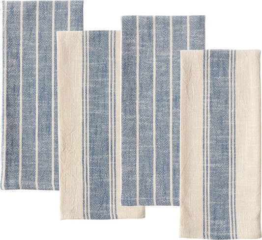 KAF Home Natural Rustic Farmhouse Slubbed Kitchen Towel | 100% Cotton Dish Towel, 18 x 28 Inches | Soft and Absorbent (Navy, Set of 4)