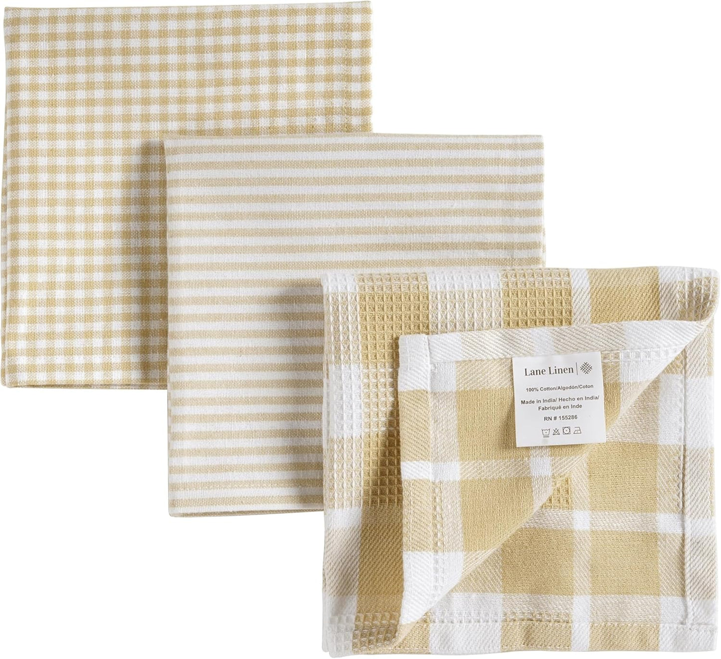 LANE LINEN 100% Cotton Dish Towels for Kitchen - 6 Pack Dish Cloths for Washing Dishes, Ultra Soft Quick Drying Kitchen Dish Cloths, Reusable Dish Rags for Washing Dishes, 12"x12" - Beige