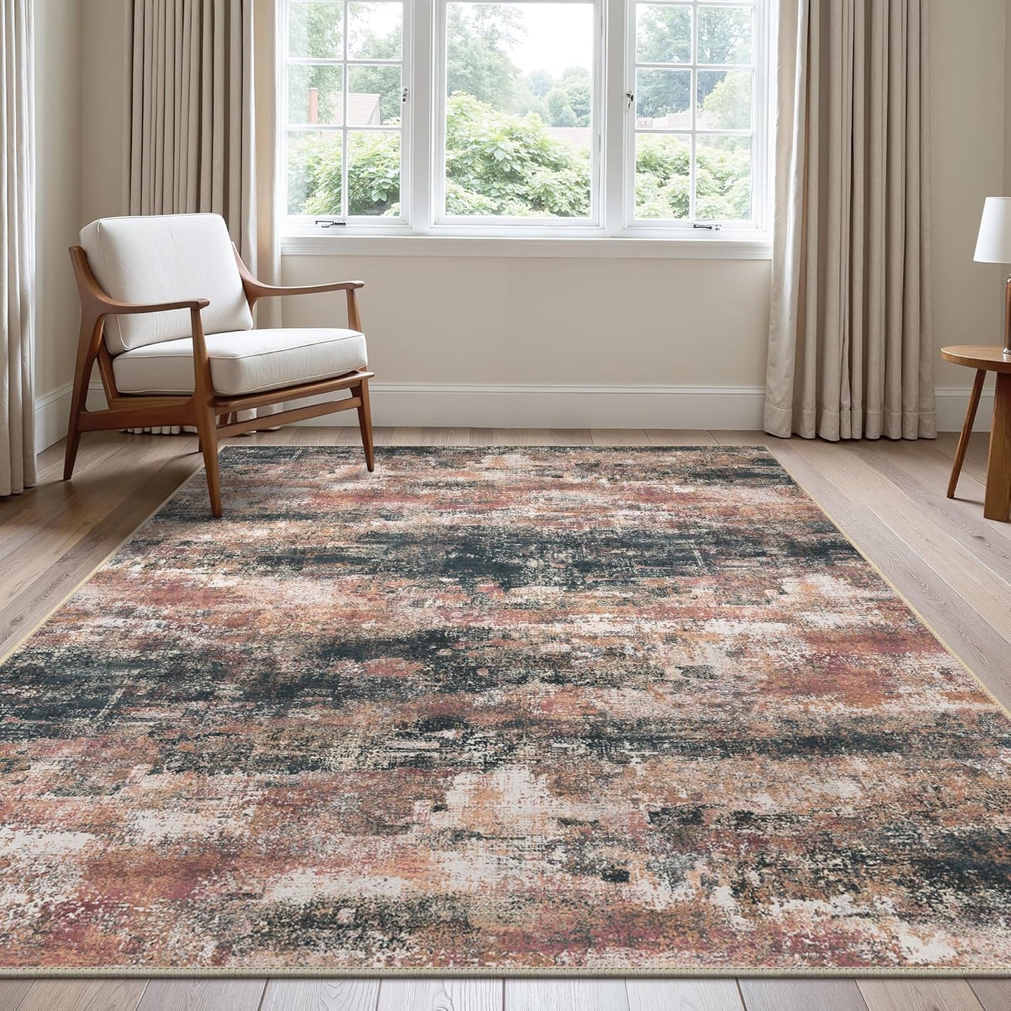 Area Rugs 10x14 for Living Room Bedroom, Modern Abstract Machine Washable Rug, Large Soft Low Pile Floor Cover with Non Slip Backing for Dining Room, Rose Rust
