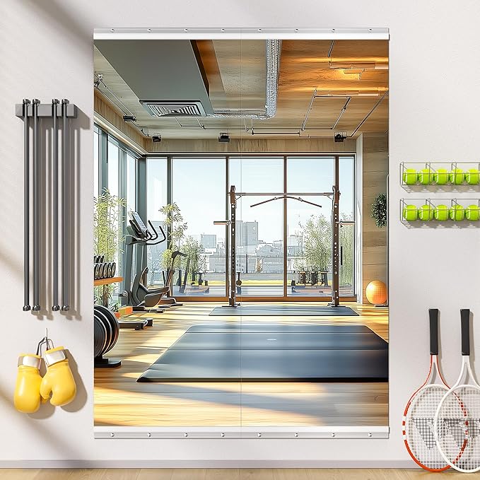 Home Gym Mirror, 63'' x 24'' x 2PCS, Large Full Body Mirror for Yoga, Frameless Tempered Glass, Wall Mounted for Home Gym, Garage, Bedroom, Bathroom