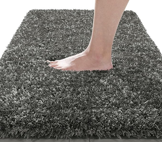 Yimobra Luxury Bathroom Rugs, Fluffy Bath Mats, Non Slip, Water Absorbent Microfiber, Machine Washable, Plush Shower Rugs, Thick Matts for Bathroom Floor/Tub, 44"x 24", Light Gray and Black Gray