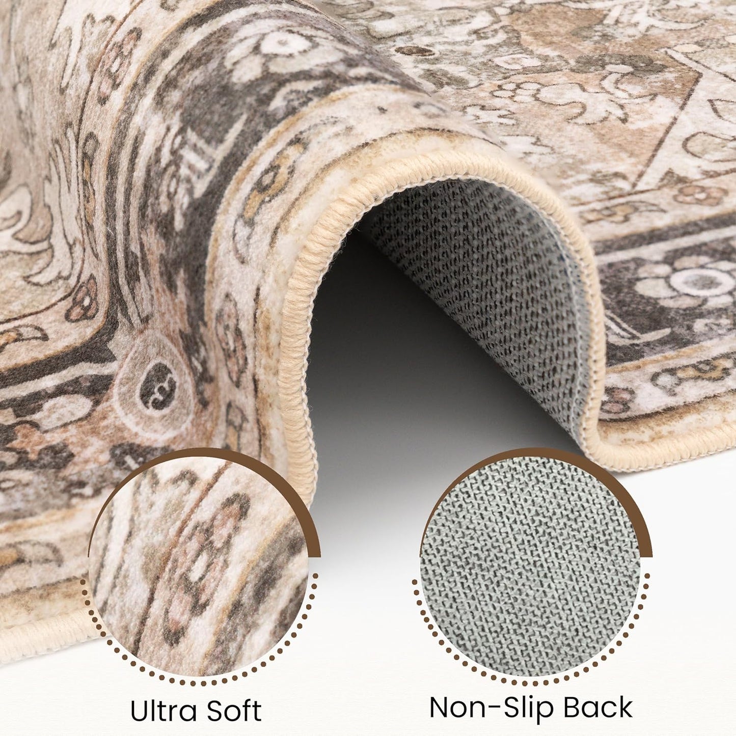 Washable Area Rug 5x8 | Non Slip Area Rug for Living Room, Bedrooms, Dining Room | Ultra-Soft Flannel Carpet Area with Rubber Backing (Olive Brown, 5x8)