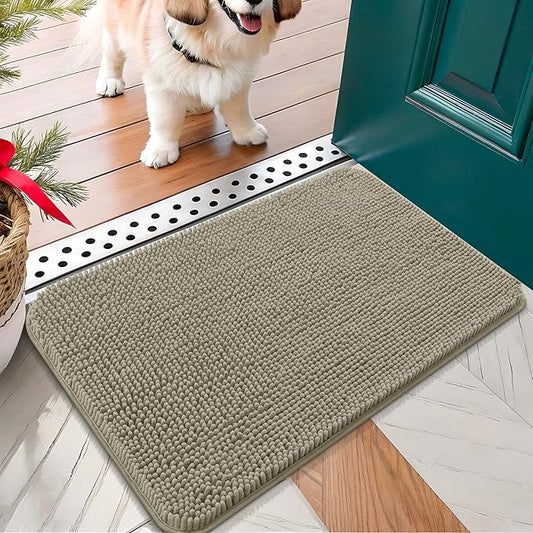 OLANLY Dog Door Mat for Muddy Paws 24x16, Absorbs Moisture and Dirt, Absorbent Non-Slip Washable Doormat, Quick Dry Chenille Mud Mat, Entry Indoor Entryway Carpet for Inside Floor, Warm Taupe