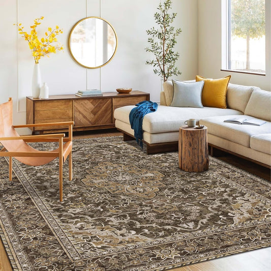 Washable Area Rug 5x8 | Non Slip Area Rug for Living Room, Bedrooms, Dining Room | Ultra-Soft Flannel Carpet Area with Rubber Backing (Dark Sage, 5x8)