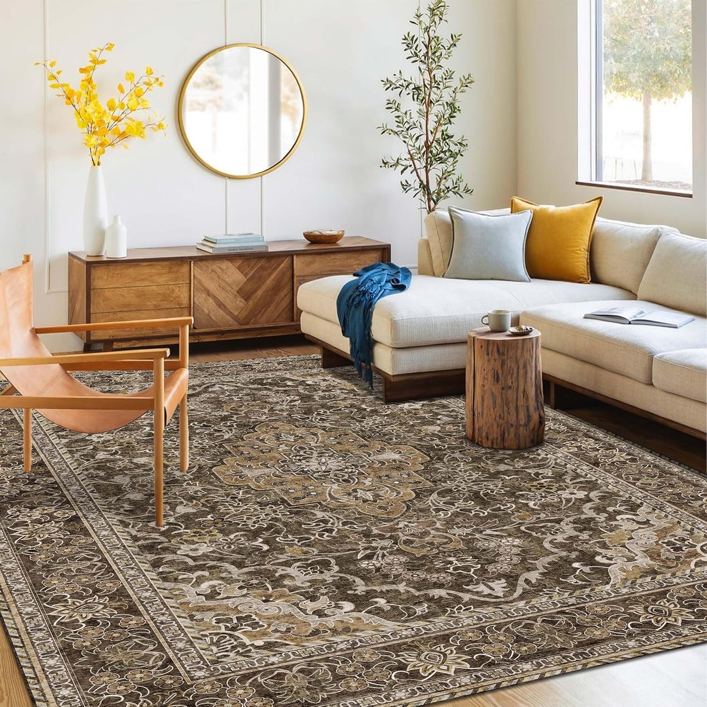 Washable Area Rug 6x9 | Non Slip Area Rug for Living Room, Bedrooms, Dining Room | Ultra-Soft Flannel Carpet Area with Rubber Backing (Dark Sage, 6x9)