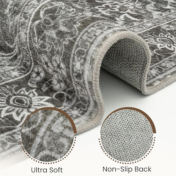 Washable Runner Rug 2x6 | Non Slip Rug Runners for Hallways, Entryways, Kitchens, Bathrooms, Bedrooms | Ultra-Soft Flannel Carpet Runners with Rubber Backing (Dark Grey, 2x6)