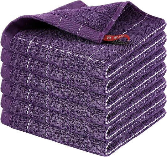 Homaxy 100% Cotton Terry Kitchen Dish Cloths, Ultra Soft and Absorbent Dish Towels for Kitchen, Suitable for Drying and Washing Dishes, 6 Pack, 12 x 12 Inches, Purple