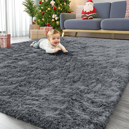 OLANLY 8x10 Machine Washable Large Area Rugs for Living Room, Bedroom, Soft Fluffy Shaggy Bedside Rug, Indoor Floor Carpet for Kids Girls and Boys, Dorms, Nursery, Home Decor Aesthetic, Grey