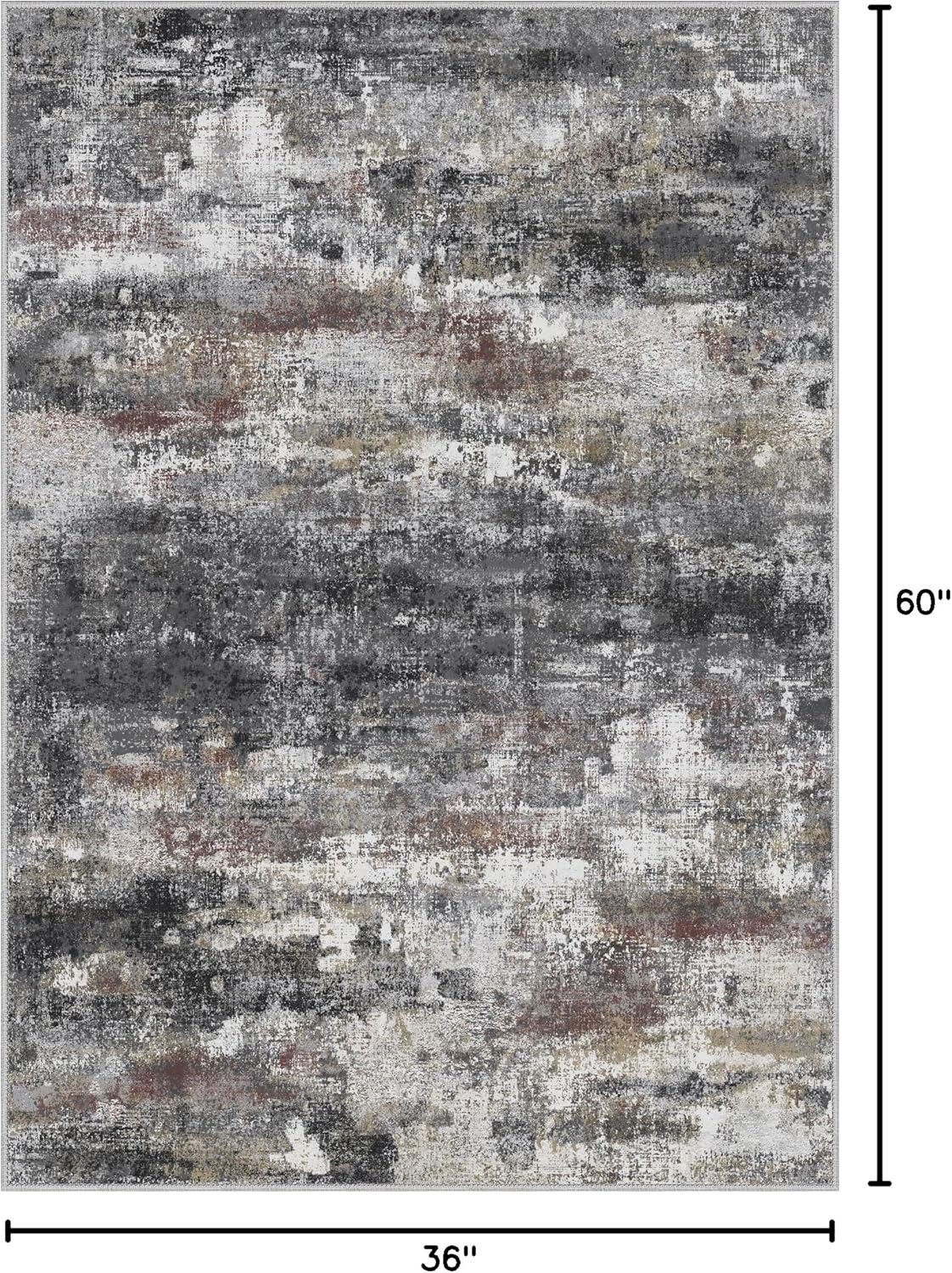 Area Rugs 3x5 for Living Room Bedroom, Modern Abstract Machine Washable Soft Dark Gray Rug, Floor Carpet with Non Slip Backing for Dining Room