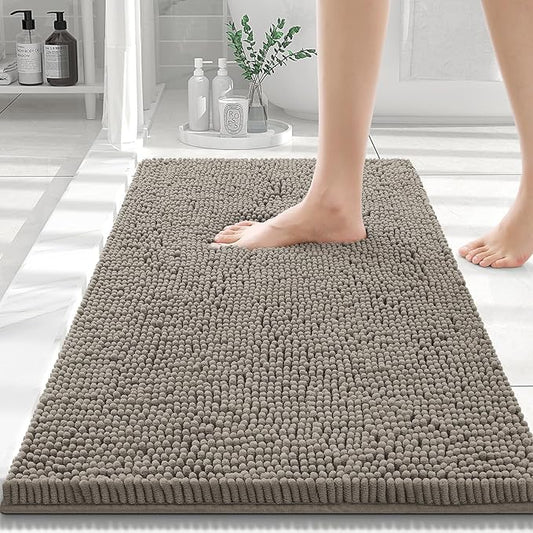 Smiry Luxury Chenille Bathroom Rugs 30x20, Extra Soft and Absorbent Shaggy Bath Mat, Machine Washable, Non-Slip Plush Carpet Runner for Tub, Shower, and Floor, Home Decor Accessories, Latte