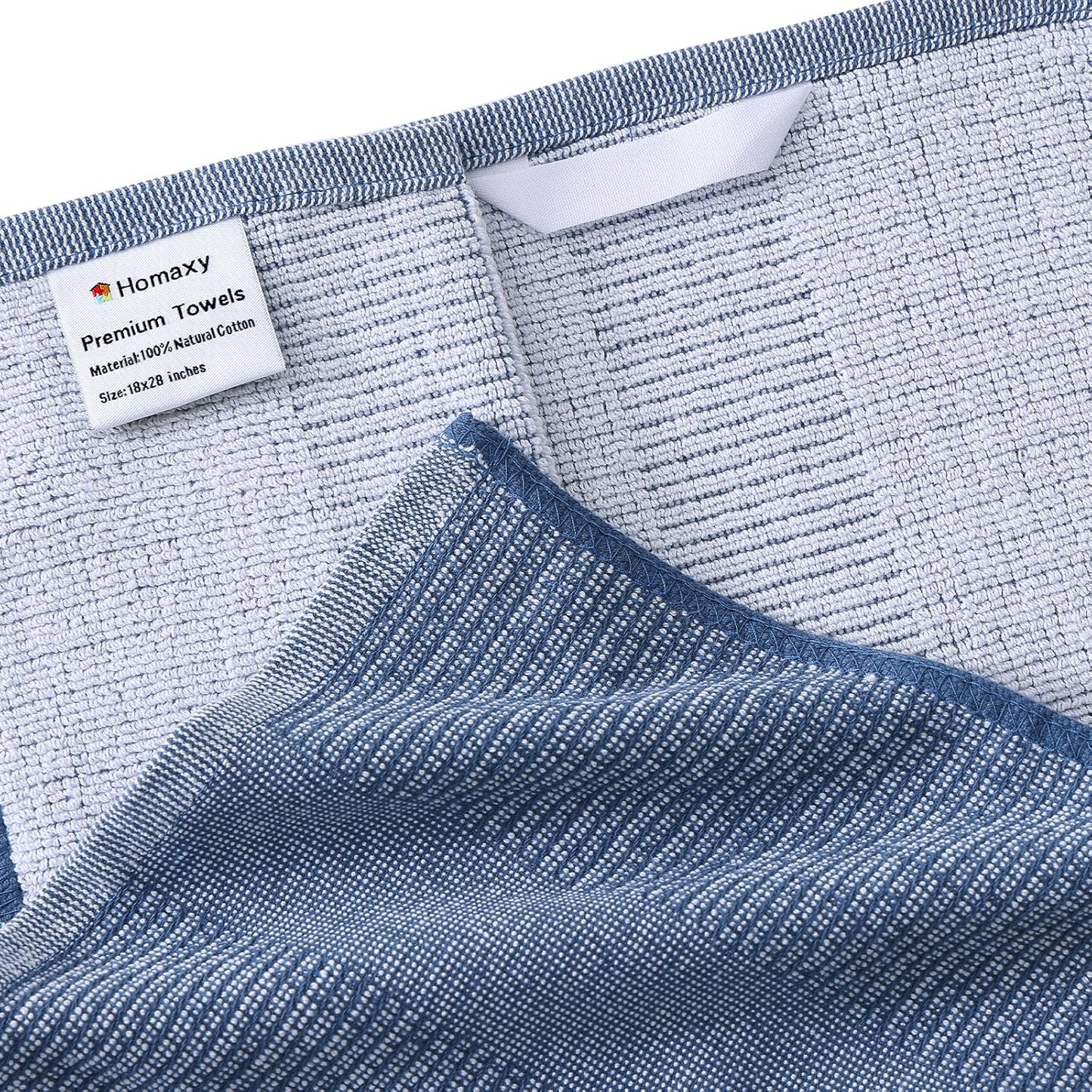 Homaxy Premium Kitchen Towels(18”x 28”, 6 Pack), Large Cotton Kitchen Hand Towels, Flat and Terry Dish Towels, 380 GSM Highly Absorbent Tea Towel Set with Hanging Loop, Navy Blue