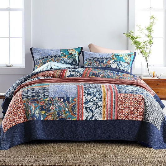 Secgo California King Quilt Size - 100% Cotton Oversized California Comforter Set Bedding Sets (120 * 110 Inch) with 2 Pillow Shams, Patchwork Reversible Lightweight Bedspread