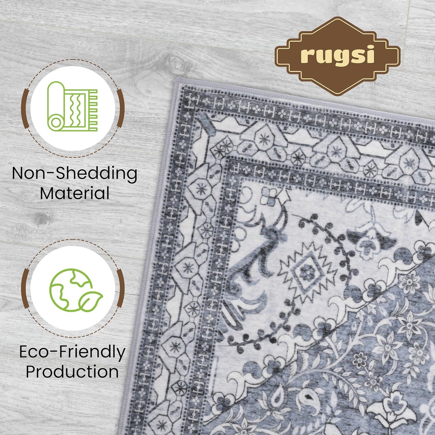 Washable Runner Rug 2.5x8 | Non Slip Rug Runners for Hallways, Entryways, Kitchens, Bathrooms, Bedrooms | Ultra-Soft Flannel Carpet Runners with Rubber Backing (Frosted Graphite, 2.5x8)