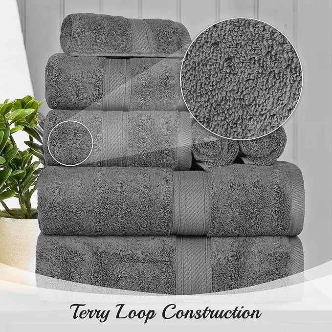 Superior Egyptian Cotton Pile Face Towel/Washcloth Set of 6, Ultra Soft Luxury Towels, Thick Plush Essentials, Absorbent Heavyweight, Guest Bath, Hotel, Spa, Home Bathroom, Shower Basics, Charcoal