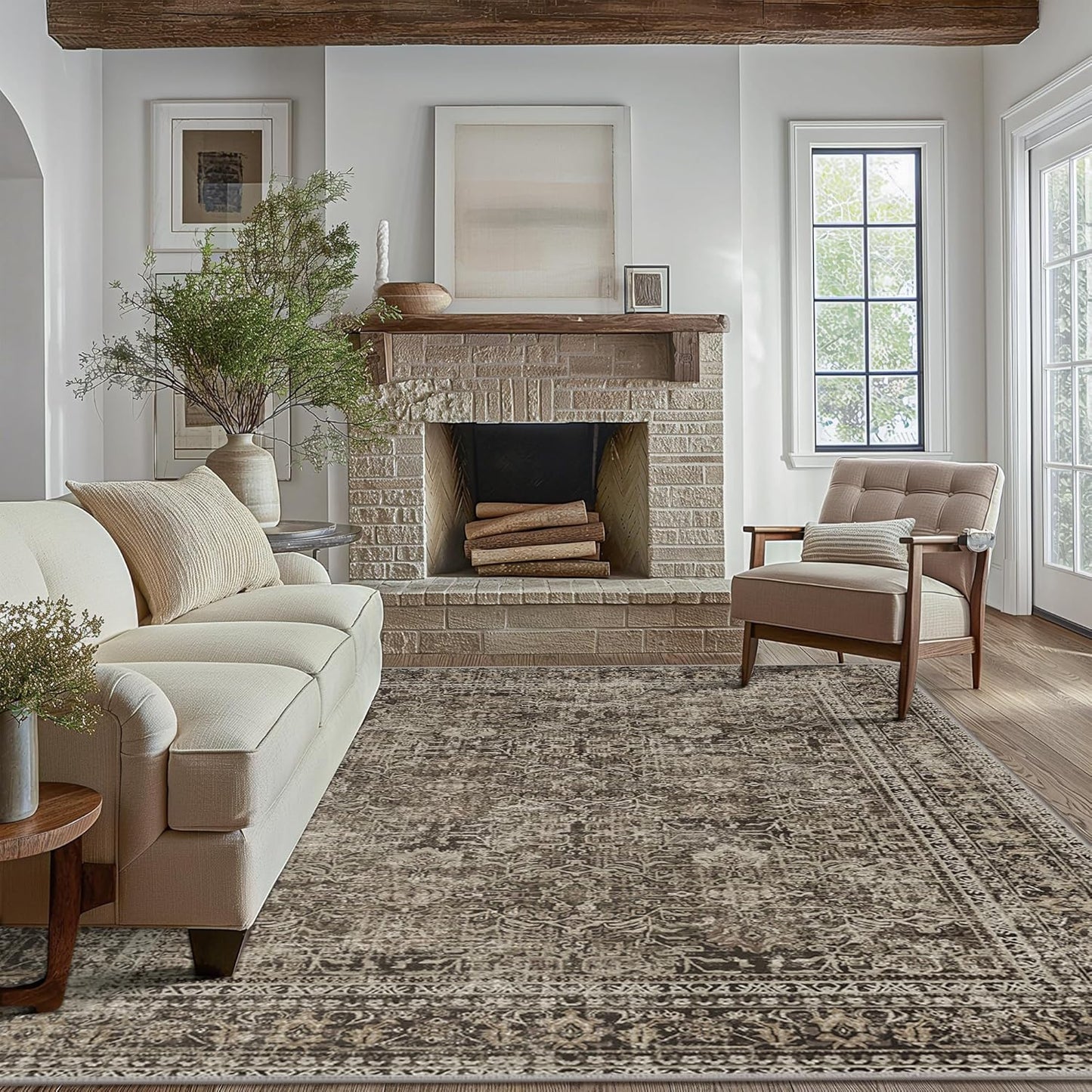 Area Rugs 6x9 for Living Room Bedroom, Vintage Machine Washable Stain Resistant Rug, Large Soft Low Pile Sage Charcoal Foor Mat with Non Slip Backing for Dining Room