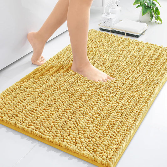 Arotive Luxury Chenille Bathroom Rug Mat, Extra Soft Thick Absorbent Shaggy Bath Rugs, Non-Slip Machine Wash Dry, Plush Bath Mats for Bathroom, Shower and Tub, 34x21, Yellow