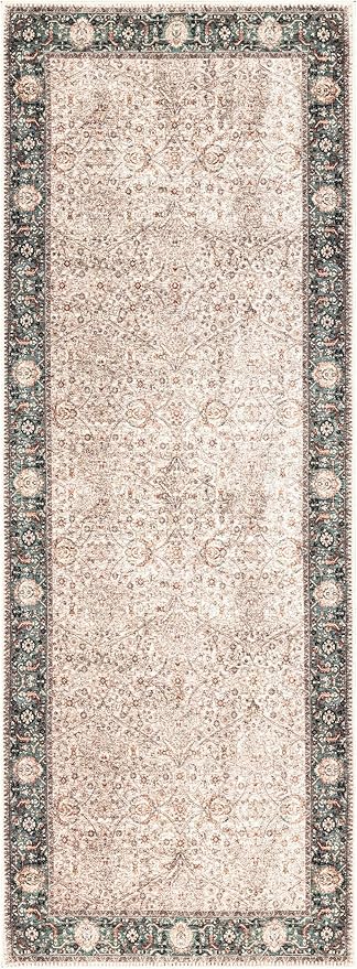 Keen Home Design 2x7 Rug - Machine Washable Runner Rug with Non-Slip Backing, Ideal for Hallway, Entryway, Kitchen, Laundry Room - Vintage, Easy Clean, Durable, Low Pile - (2'6" x 7')