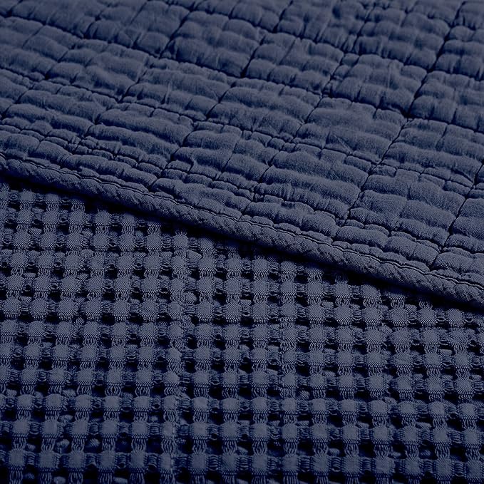 Levtex Home Mills Waffle Twin Bedspread Set (84x104in) with 1 Pillow Sham (26x20in) - Navy - 100% Cotton Twin Size Bedspread Set - Lightweight, Soft, Pre-Washed