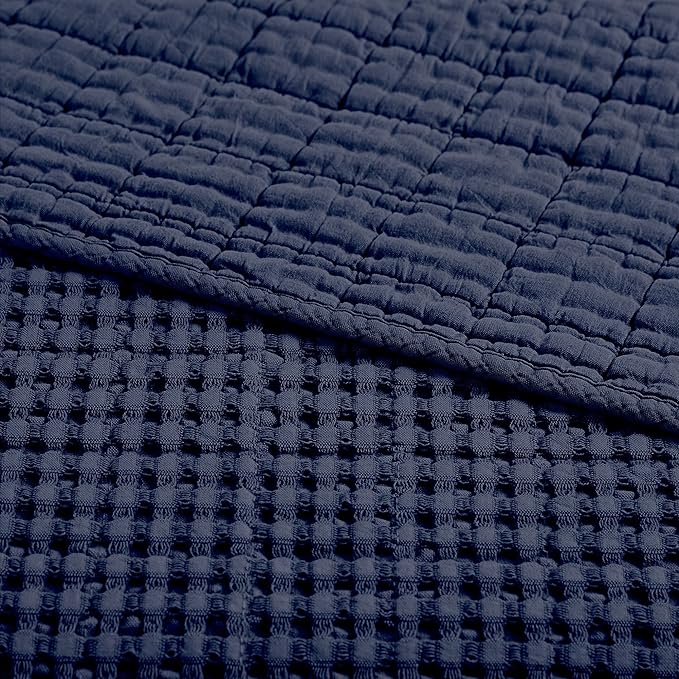 Levtex Home Mills Waffle King Bedspread Set (120x104in) with 2 Pillow Shams (36x20in) - Navy - Cotton King Size Bedspread Set - Soft, Pre-Washed