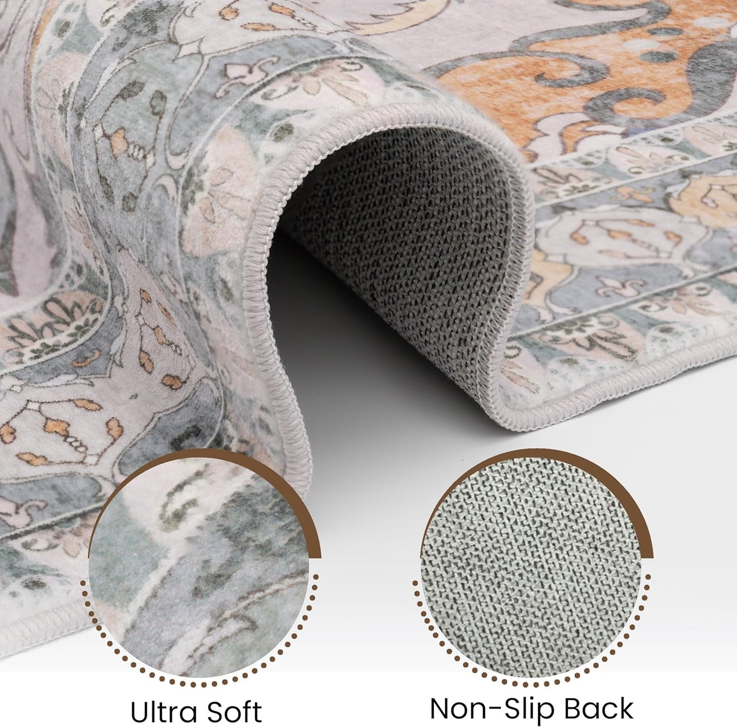 Washable Area Rug 5x8 | Non Slip Area Rug for Living Room, Bedrooms, Dining Room | Ultra-Soft Flannel Carpet Area with Rubber Backing (Frosted Turmeric, 5x8)