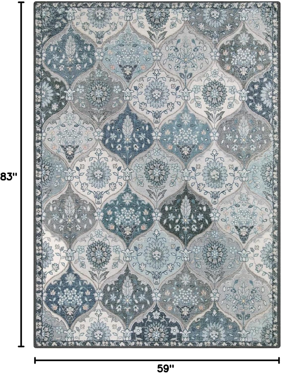 Lahome Moroccan Trellis Washable Area Rug, 5x7 Rugs for Living Room Bedroom, Indoor Non-Slip Oriental Accent Throw Large Carpet for Kitchen Entryway Bathroom Office, Blue