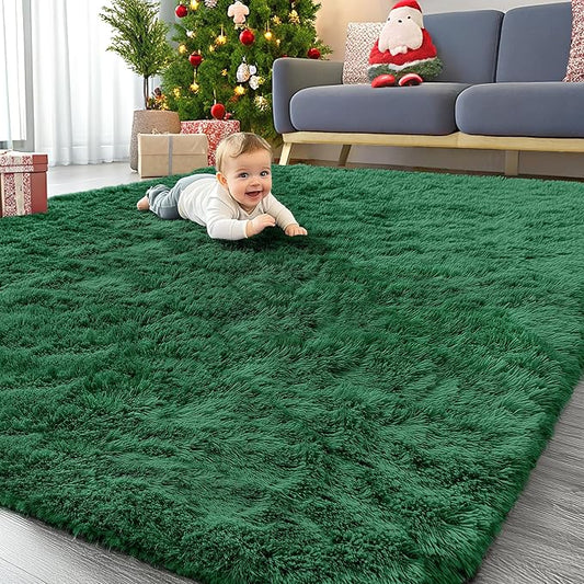 OLANLY 6x9 Machine Washable Large Area Rugs for Living Room, Bedroom, Soft Fluffy Shaggy Bedside Rug, Indoor Floor Carpet for Kids Girls and Boys, Dorms, Nursery, Home Decor Aesthetic, Dark Green