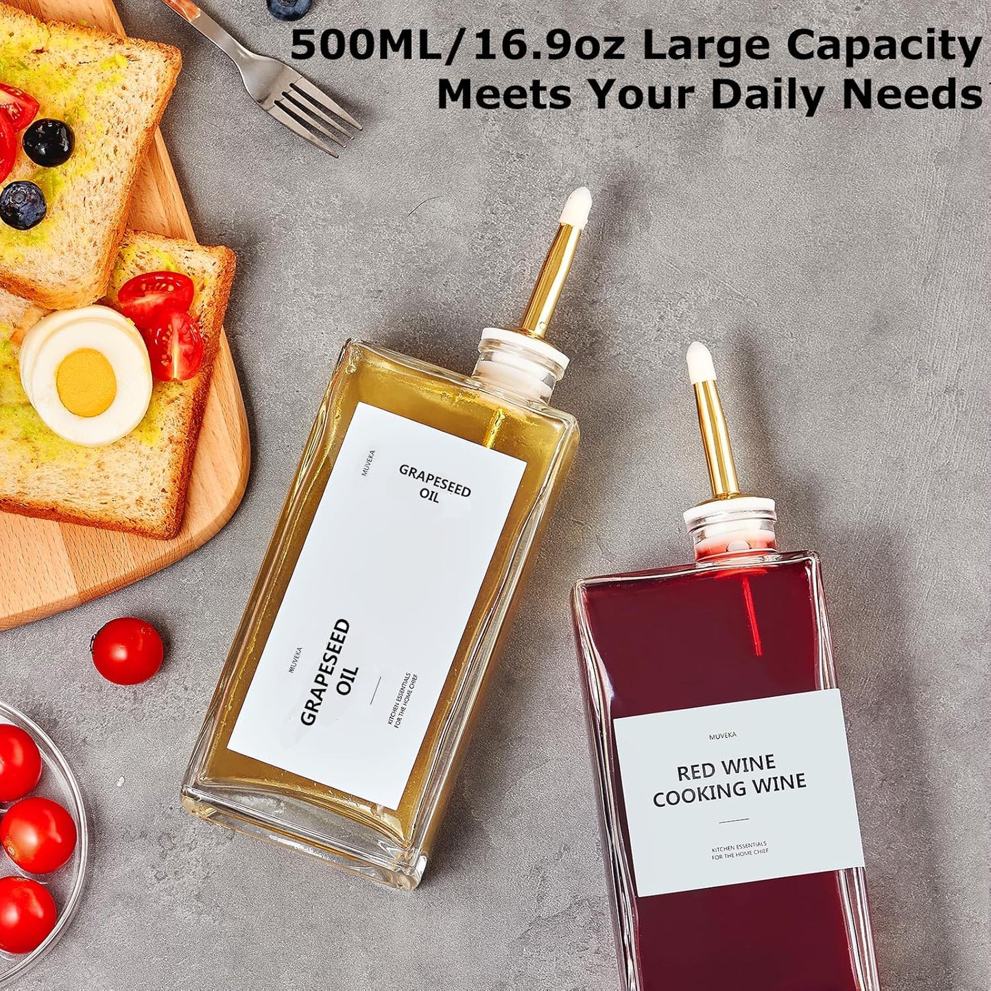 Olive Oil Dispenser Bottle for Kitchen, 16.9 oz/ 500 ml Cooking Oil Container, Glass Oil Dispenser Set, Glass Cruet for Oil with Pourer Spouts, Coffee Syrup Dispenser