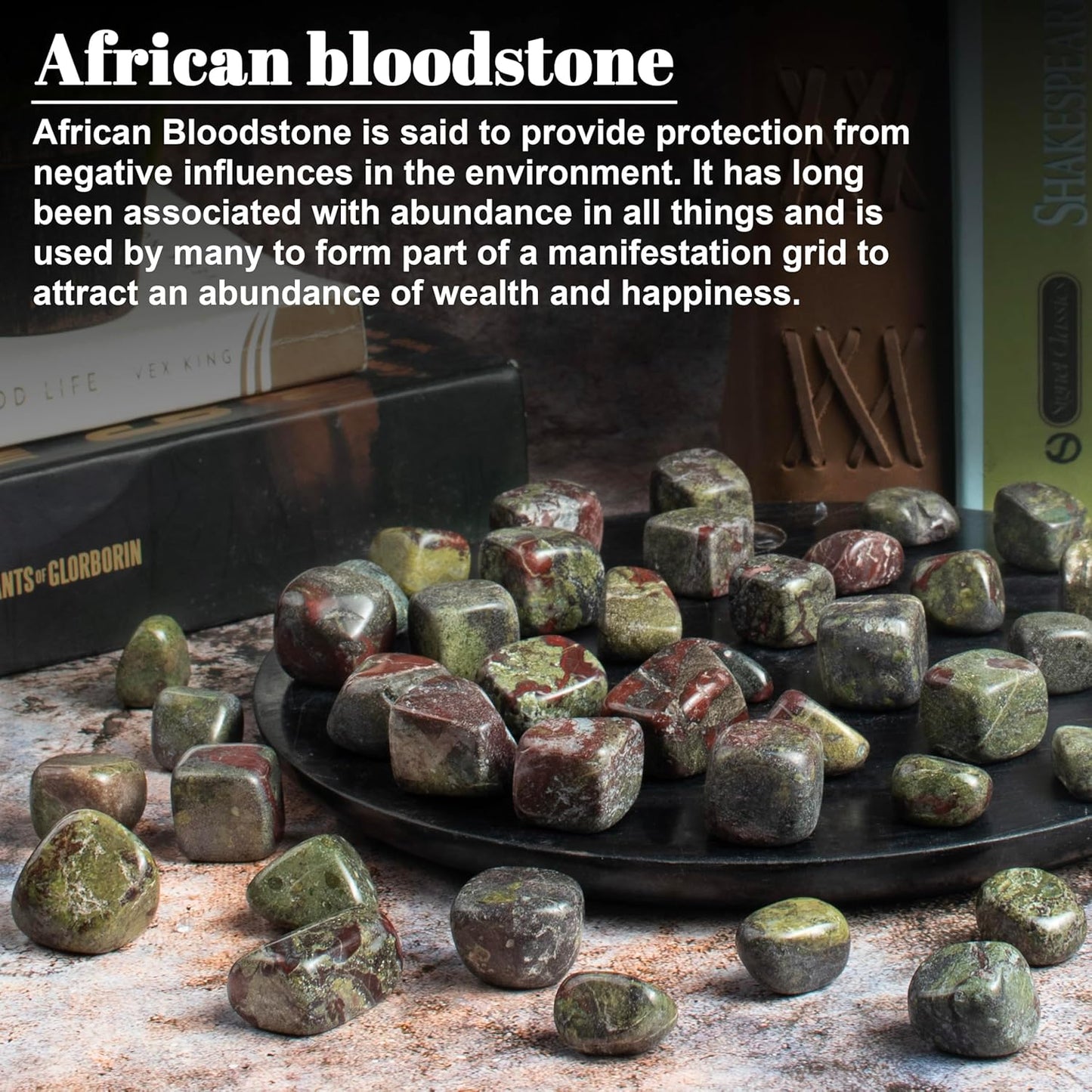 Crocon 1lb Dragon Bloodstone Tumbled Stones and Crystals Bulk, Polished Stones - Rock Collection - vase Filler tumbles Crystals Healing Reiki - Gemstone Gifts, Good Luck, Fountain tumbles Size 20 mm