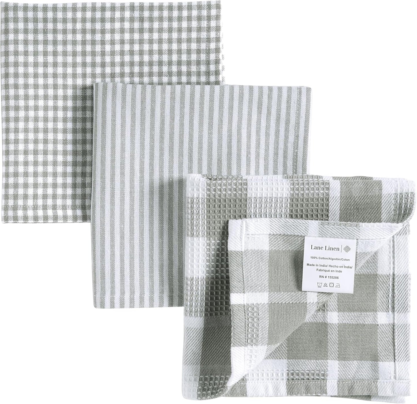 LANE LINEN Cotton Dish Towels - 6 Pack Soft Absorbent Kitchen Dish Cloths, Multi Purpose Kitchen Towel for Cleaning & Drying, 12"x12" - Grey