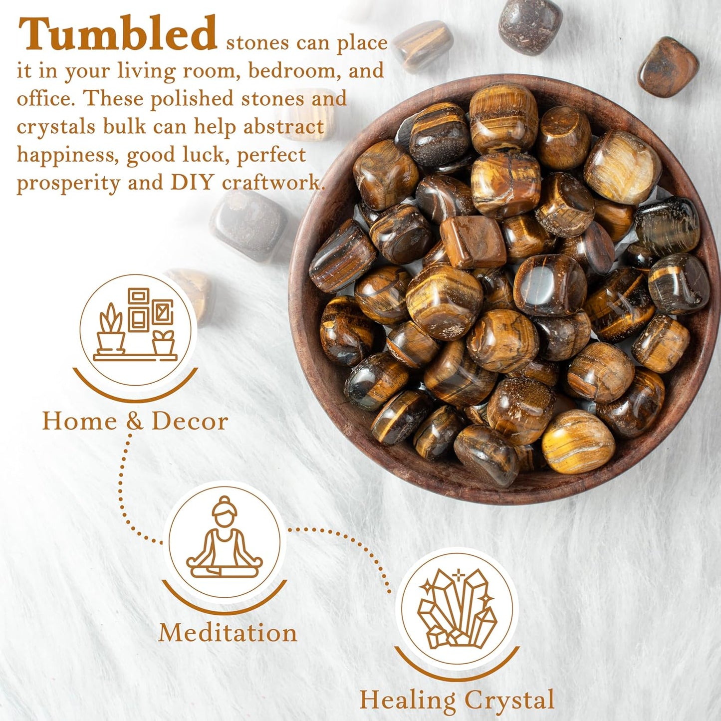 Crocon Stones Set | Pocket Crystal Healing gemstones | Tumble Collection palm stone | Good Luck |Charm Gift Craft | Home Decor 1 LB (Tiger eye Tumble, 1 LB)
