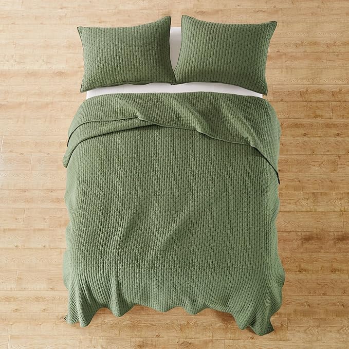Levtex Home Cross Stitch Reversible Twin XL/Twin Quilt Set (68x86in) with 1 Pillow Sham (26x20in) - Stitch Texture - Forest Green - Cotton Twin Size Quilt Bedding Set - Lightweight, Soft, Pre-Washed