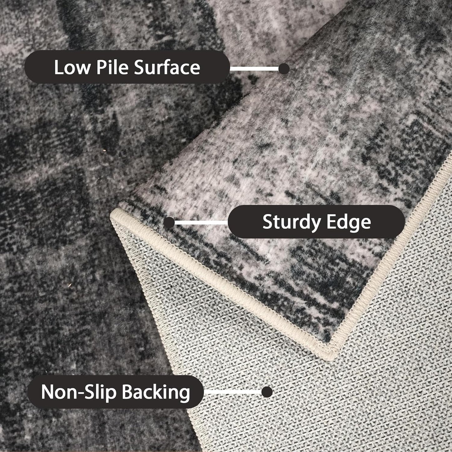 Area Rugs 8x10 for Living Room Bedroom, Modern Abstract Machine Washable Large Soft Black Rug, Low Pile Floor Carpet with Non Slip Backing for Dining Room, Carbon Black