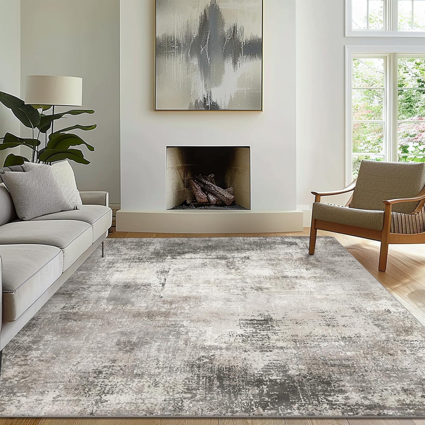 Area Rugs 5x7 Machine Washable Rug for Bedroom Living Room Dining Room, Large Modern Abstract Soft Rugs, Indoor Low Pile Carpet with Non Slip Rubber Backing, Abstract Gray