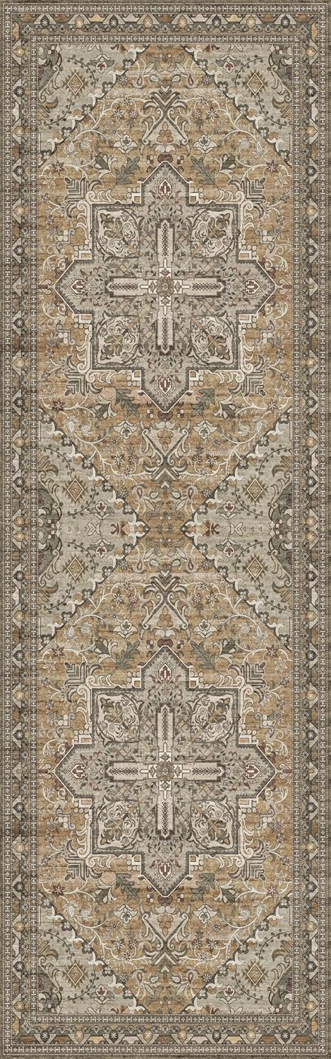 Washable Runner Rug 2.5x8 | Non Slip Rug Runners for Hallways, Entryways, Kitchens, Bathrooms, Bedrooms | Ultra-Soft Flannel Carpet Runners with Rubber Backing (Light Sage Brown, 2.5x8)