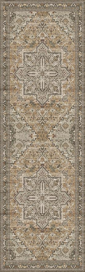 Washable Runner Rug 2.5x8 | Non Slip Rug Runners for Hallways, Entryways, Kitchens, Bathrooms, Bedrooms | Ultra-Soft Flannel Carpet Runners with Rubber Backing (Light Sage Brown, 2.5x8)