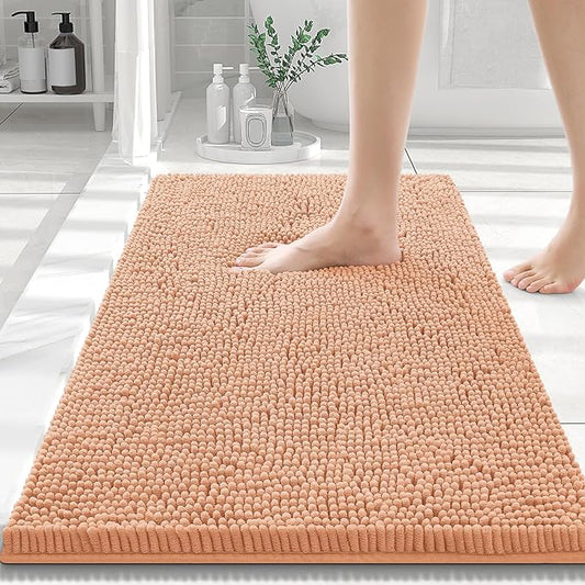 Smiry Luxury Chenille Bathroom Rugs 30x20, Extra Soft and Absorbent Shaggy Bath Mat, Machine Washable, Non-Slip Plush Carpet Runner for Tub, Shower, and Floor, Home Decor Accessories, Peach