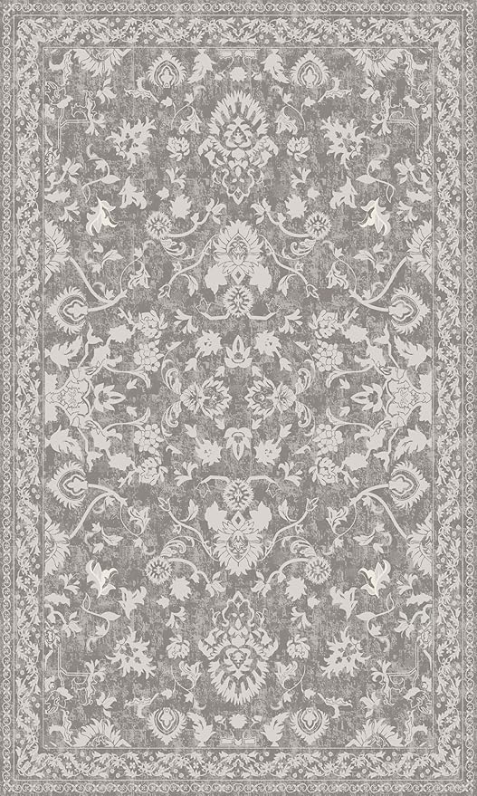 Washable Entryway Rug 3x5 | Non Slip Rug Runners for Hallways, Entryways, Kitchens, Bathrooms, Bedrooms | Ultra-Soft Flannel Carpet Kitchen Rug with Rubber Backing (Floral Taupe, 3x5)
