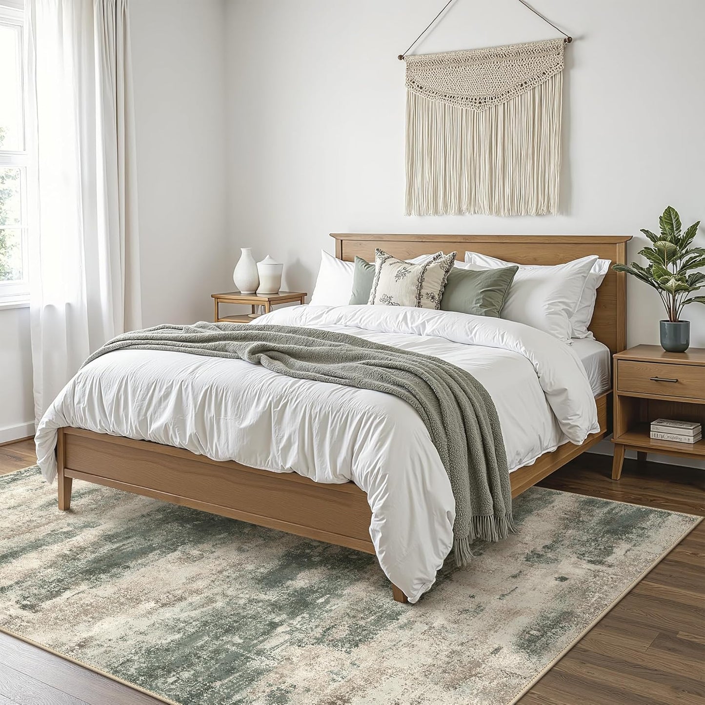 Area Rugs 10x12 for Living Room Bedroom, Modern Abstract Machine Washable Rug, Large Soft Low Pile Floor Cover with Non Slip Backing for Dining Room, Muted Green/Beige