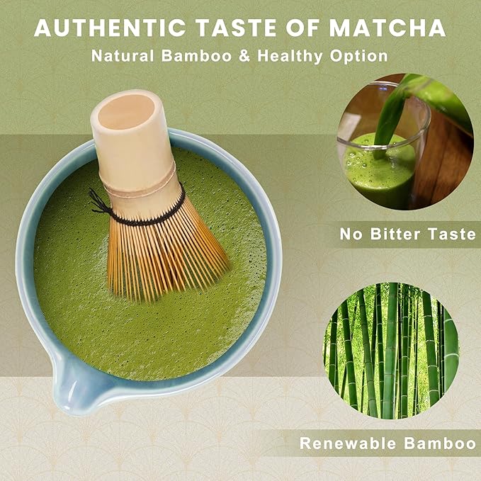 Matcha Whisk Set, Ceramic & Bamboo, 6-Piece, Blue
