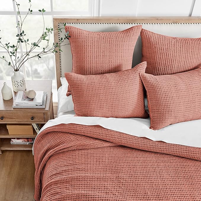 Levtex Home Mills Waffle Twin Bedspread Set (84x104in) with 1 Pillow Sham (26x20in) - Adobe - 100% Cotton Twin Size Bedspread Set - Lightweight, Soft, Pre-Washed