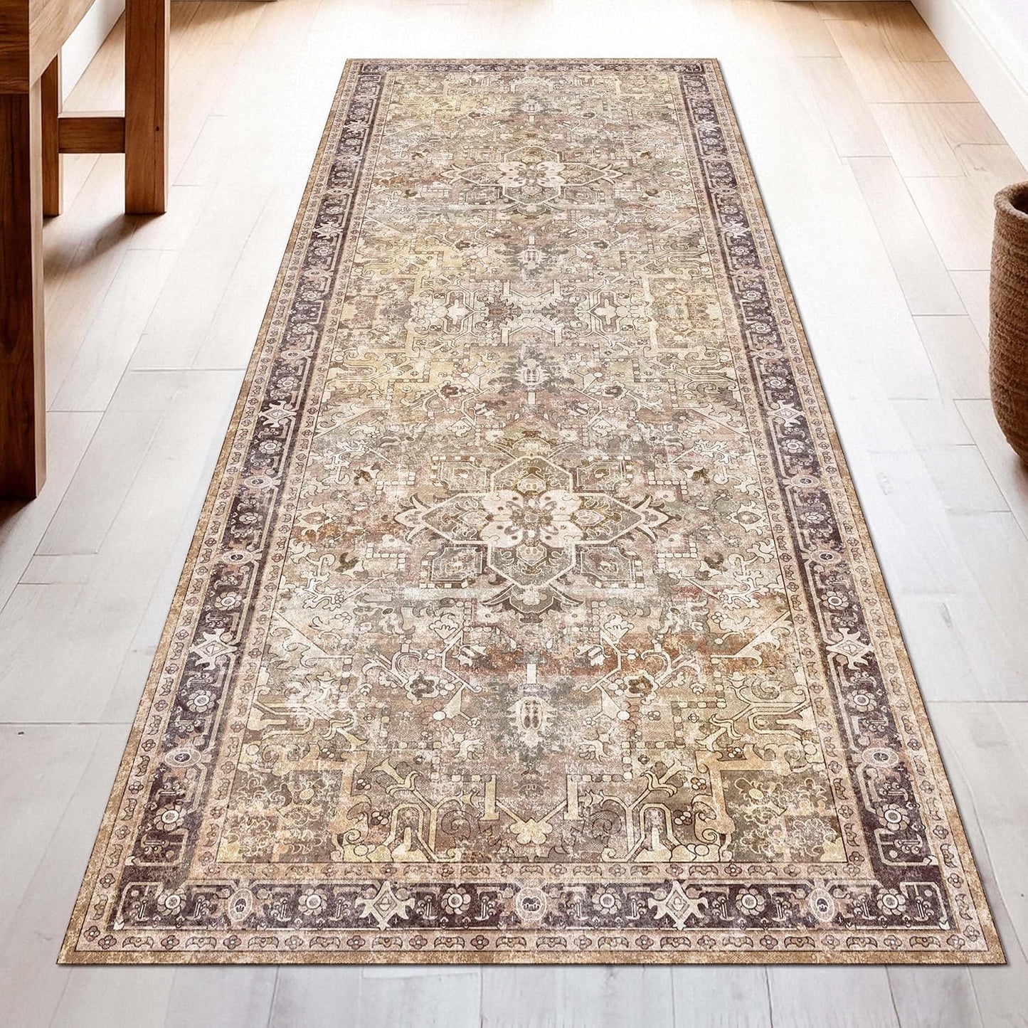 Washable Runner Rug 2.5x8 | Non Slip Rug Runners for Hallways, Entryways, Kitchens, Bathrooms, Bedrooms | Ultra-Soft Flannel Carpet Runners with Rubber Backing (Olive Brown, 2.5x8)