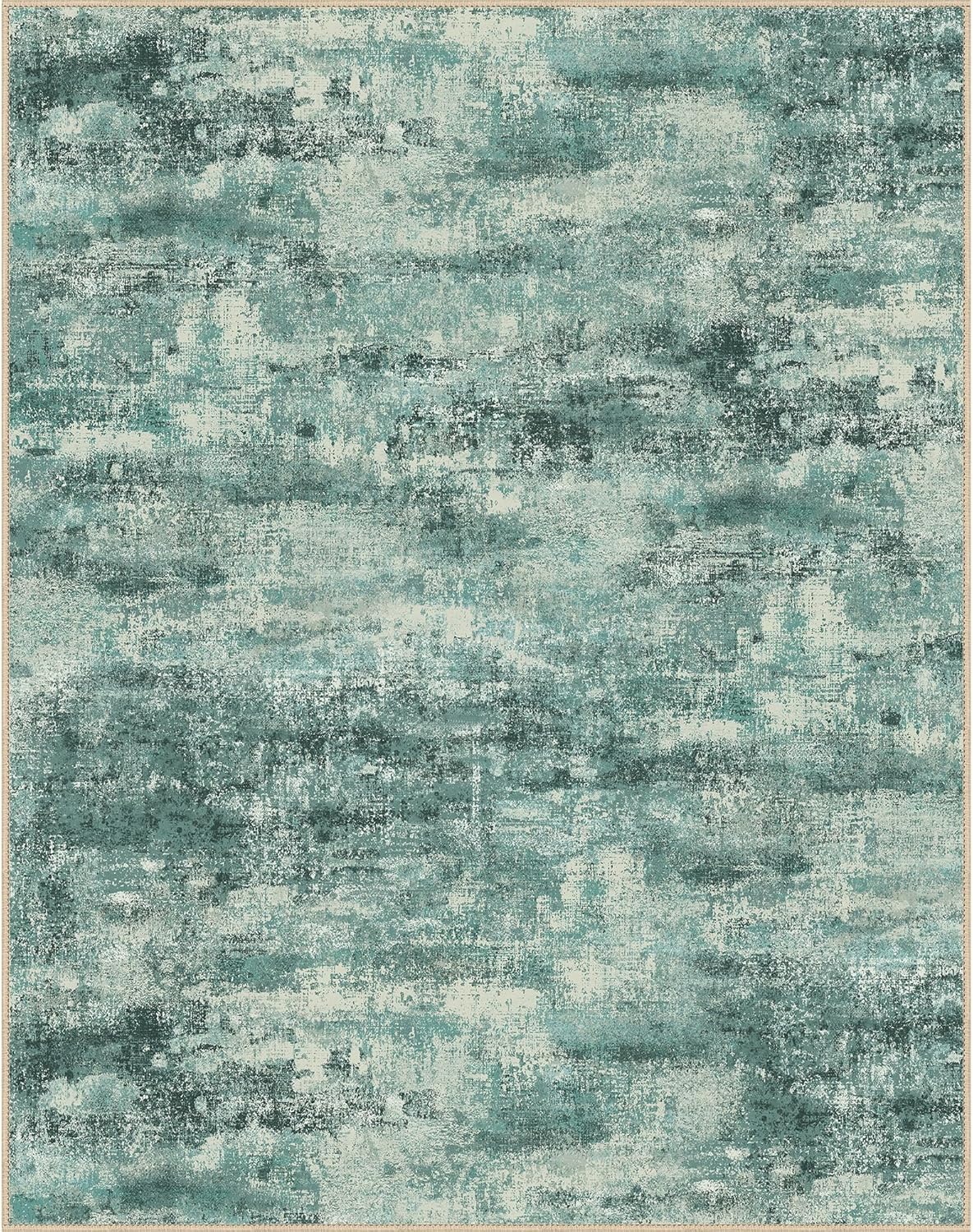 Area Rugs 10x12 for Living Room Bedroom, Modern Splash Abstract Machine Washable Rug, Large Soft Low Pile Floor Cover with Non Slip Backing for Dining Room, Teal Green