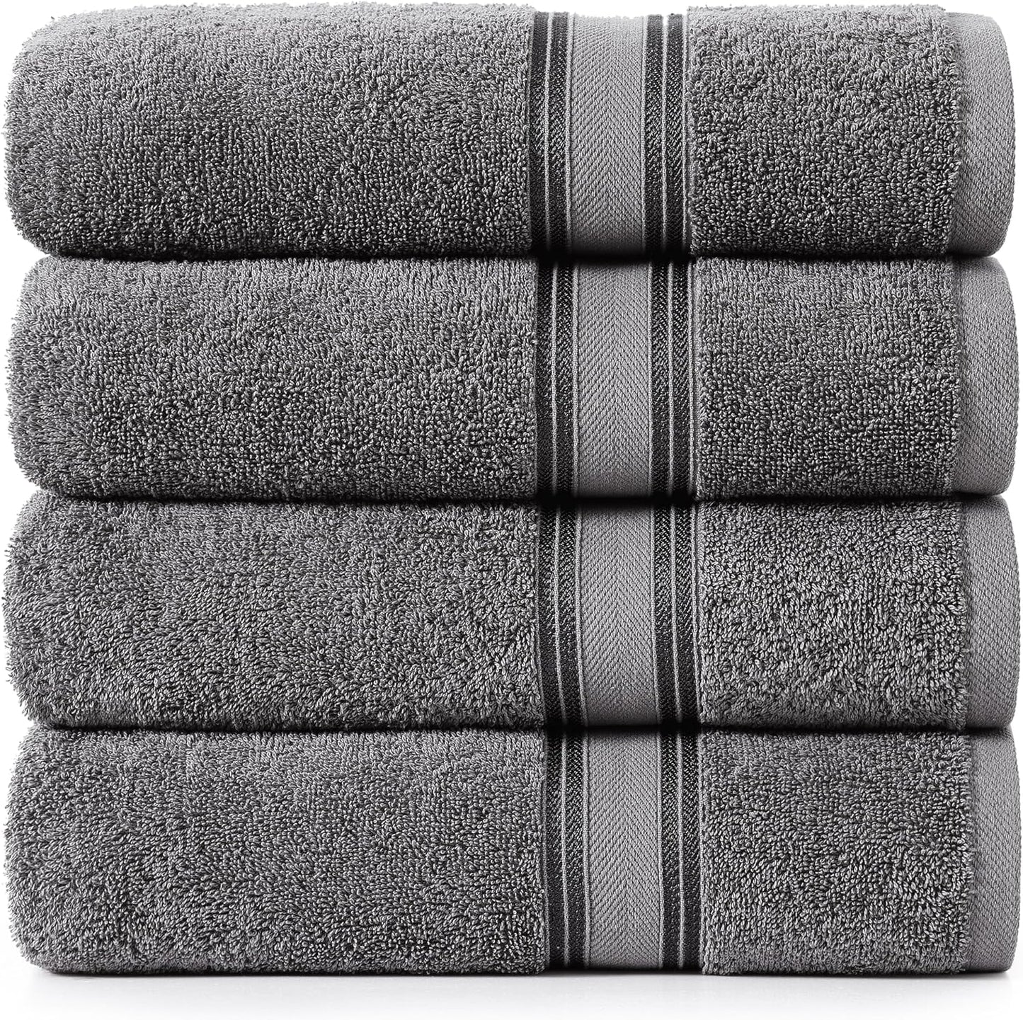 LANE LINEN 100% Cotton 4 Pack Bath Towels Set (28"x54") - Zero Twist, Large Cotton Towels for Bathroom - Quick Dry, Soft & Absorbent Bath Towel Set - Remains Soft After Multiple Washes - Cool Grey