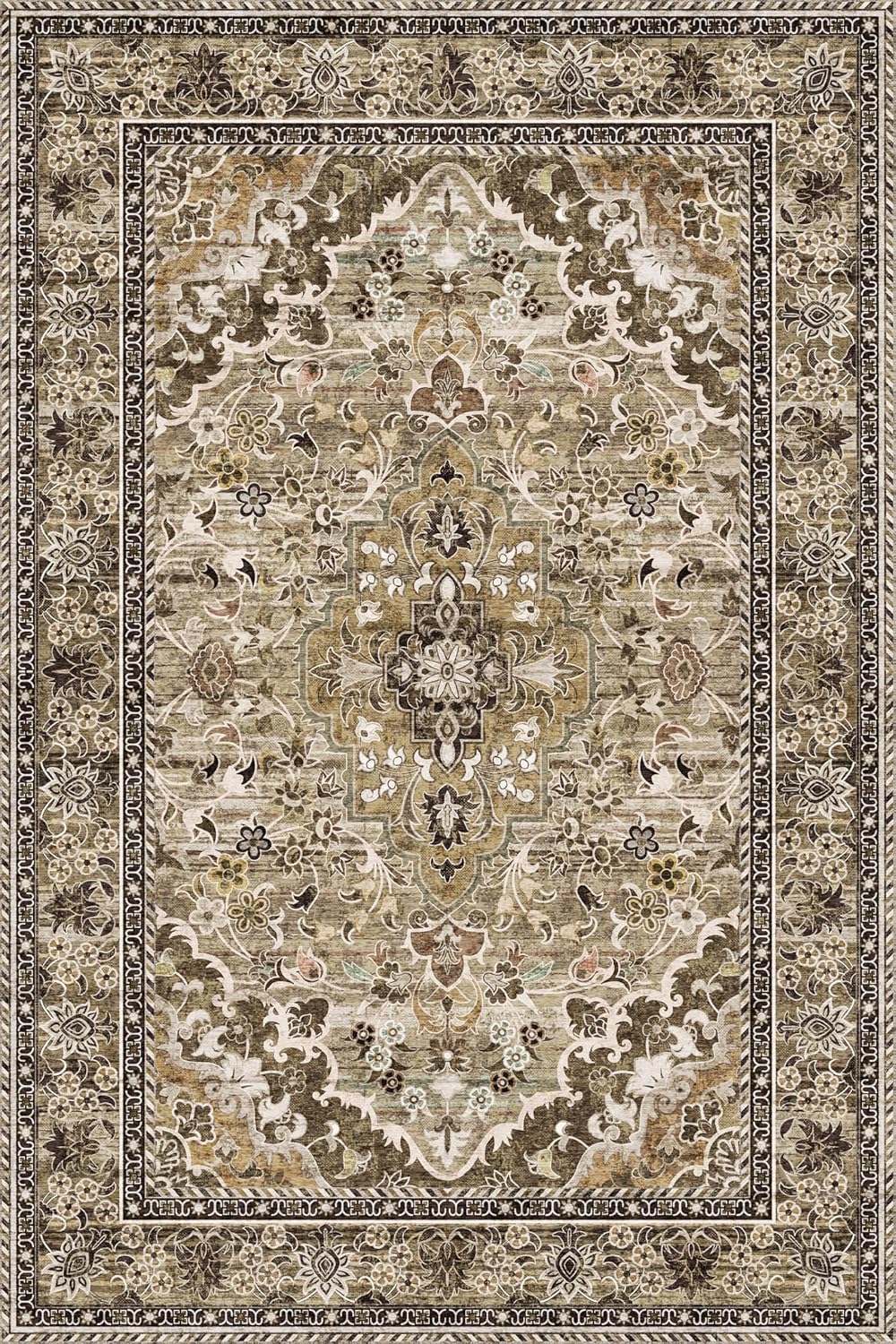 Washable Area Rug 6x9 | Non Slip Area Rug for Living Room, Bedrooms, Dining Room | Ultra-Soft Flannel Carpet Area with Rubber Backing (Sage Grey Brown, 6x9)